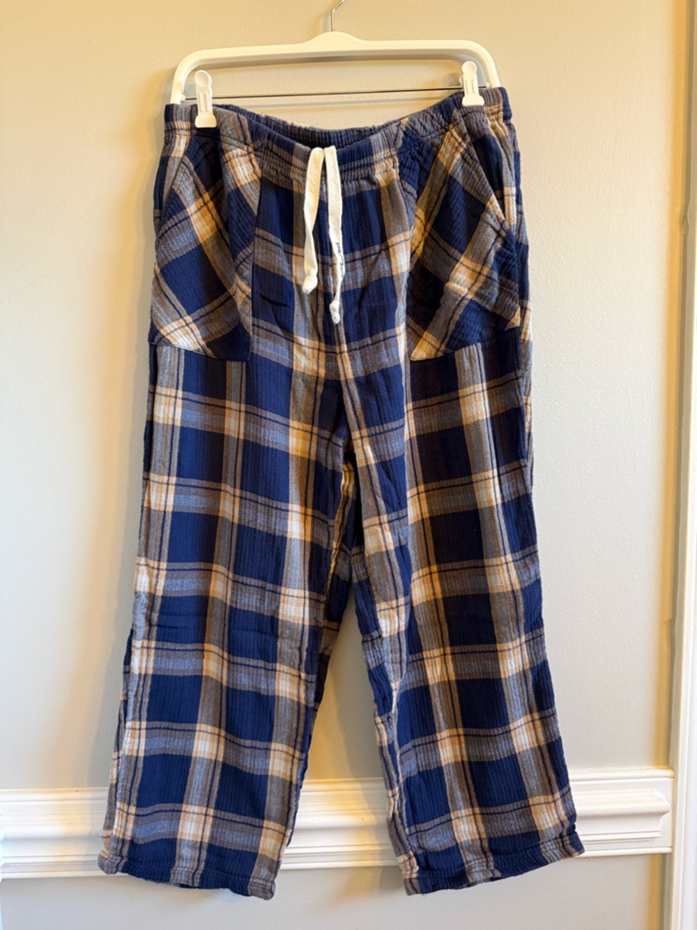 Aerie soft gauze pajama pants, blue plaid, vguc, Large